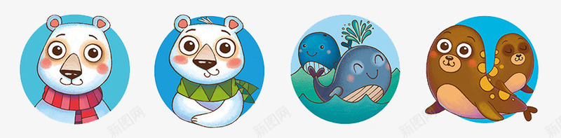 北极熊鲸鱼标签图psd免抠素材_新图网 https://ixintu.com 创意插画设计 卡通贺卡封面 手绘插画