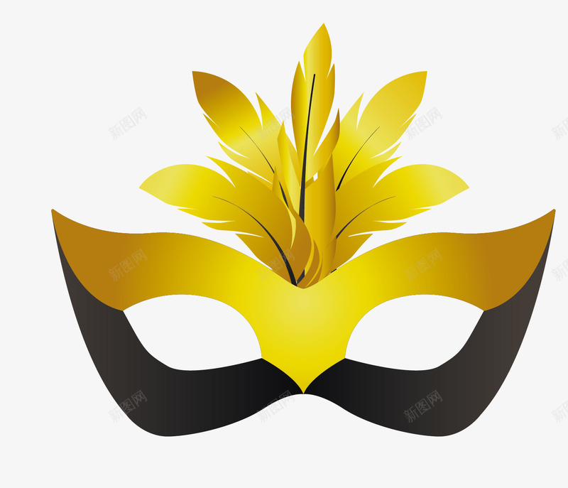 金色羽毛黑色面具png免抠素材_新图网 https://ixintu.com 假面舞会面具 假面面具 矢量面具 羽毛面罩 金色羽毛 面具 黑色面具