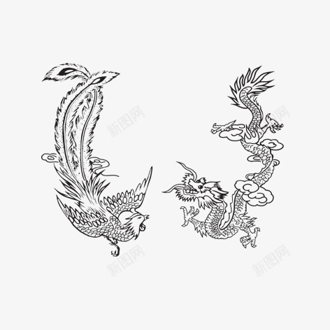 龙凤呈祥png免抠素材_新图网 https://ixintu.com 古风装饰 手绘 水墨画