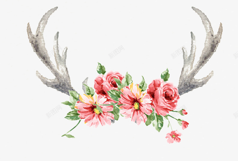 手绘鹿角花纹png免抠素材_新图网 https://ixintu.com 手绘玫瑰 手绘花纹 玫瑰 玫瑰花纹素材 花纹