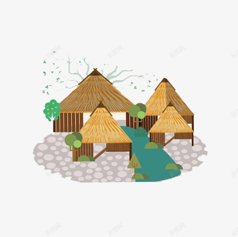 卡通手绘黄色草房子png免抠素材_新图网 https://ixintu.com 卡通 古风 手绘 草房子 黄色
