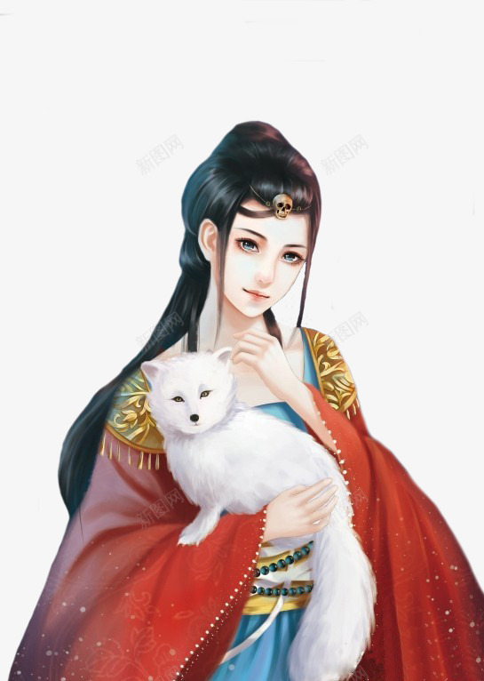 小白狐古风手绘女子png免抠素材_新图网 https://ixintu.com 古风 女子 白狐