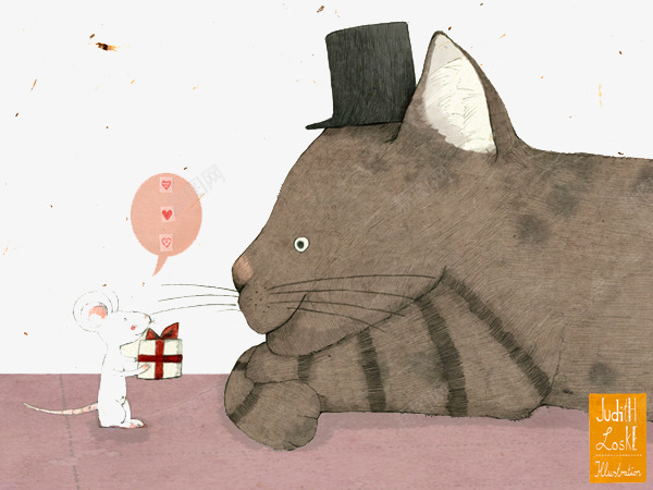 手绘老鼠给猫送礼物png免抠素材_新图网 https://ixintu.com 创意插画设计 卡通贺卡封面 手绘插画