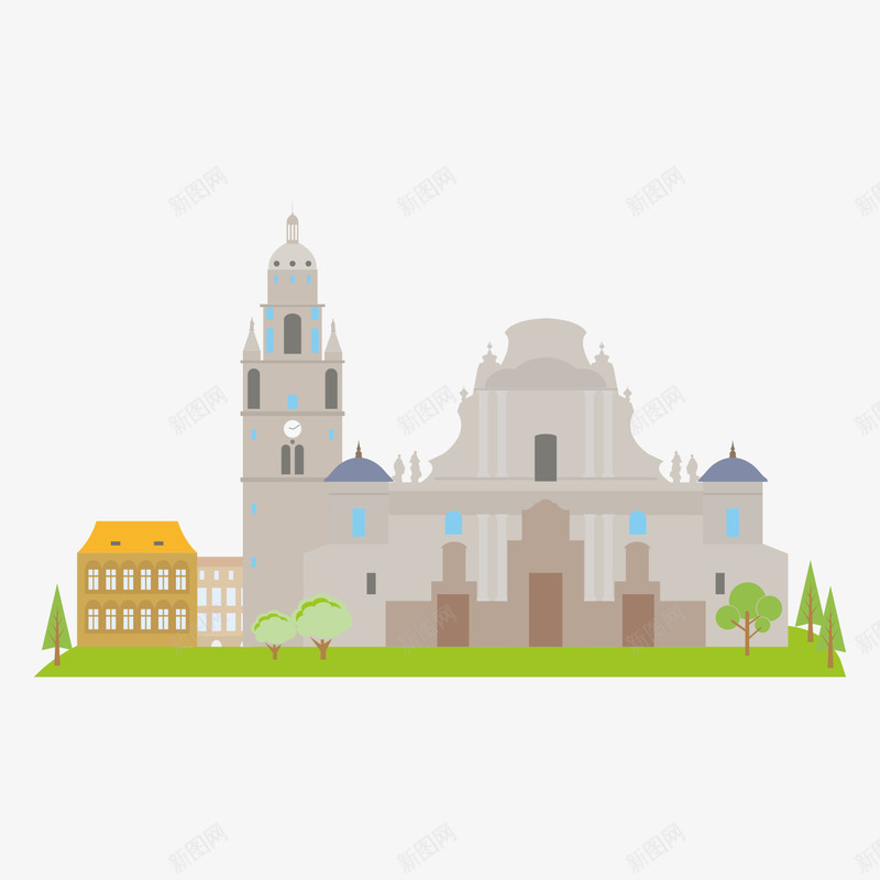 卡通西班牙建筑旅游景点元素矢量图ai免抠素材_新图网 https://ixintu.com 卡通 卡通房子 建筑 建筑设计轮廓 旅游景点 现代科技 西班牙 矢量图