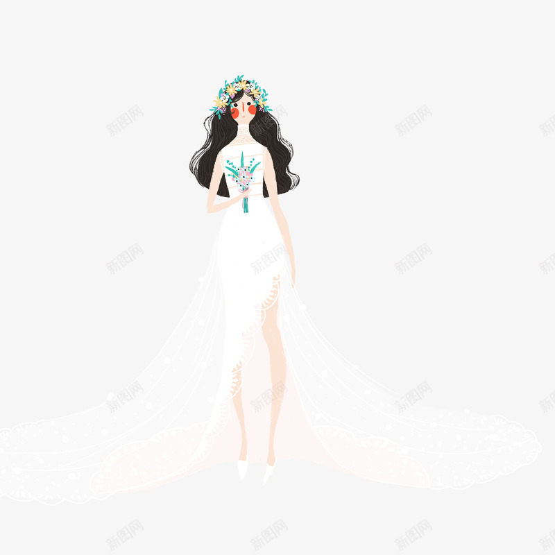 手绘卡通白色婚纱新娘png免抠素材_新图网 https://ixintu.com 动漫 动画 卡通 婚礼 手绘 新娘 白色婚纱设计