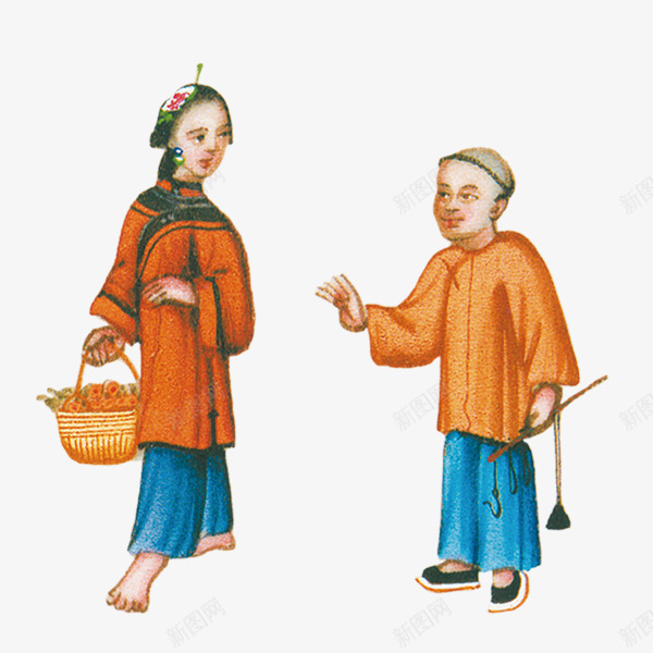 中国风手绘古代男女png免抠素材_新图网 https://ixintu.com 中国 交谈 人物 古代 古代小人 古风 手绘 男女 行走