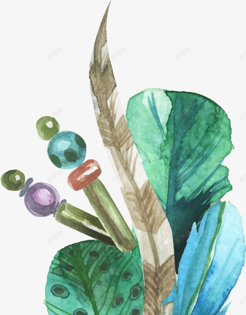 手绘民族羽毛装饰png免抠素材_新图网 https://ixintu.com 手绘 水彩 羽毛 装饰