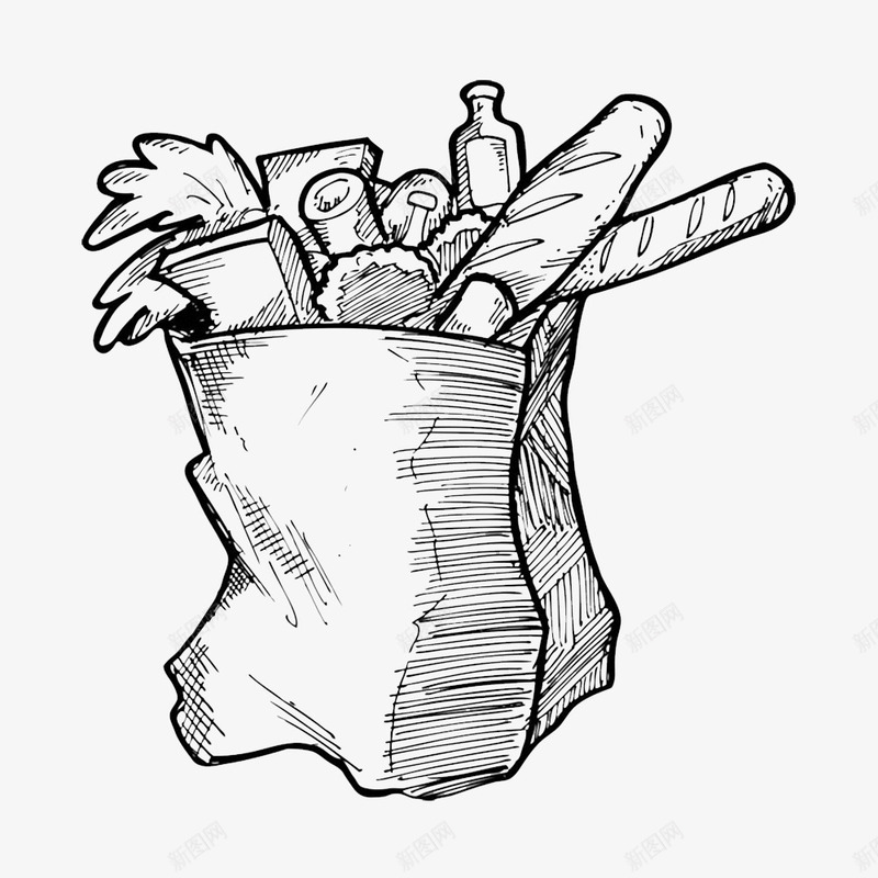 中国素描装满满满的购物袋png免抠素材_新图网 https://ixintu.com 买东西 买卖交易 卡通购物 打折销售 疯狂购物 购物女
