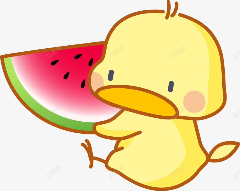 卡通黄色鸭子png免抠素材_新图网 https://ixintu.com 免抠PNG 卡通 可达鸭 水果 西瓜 西瓜籽 鸭子 黄色