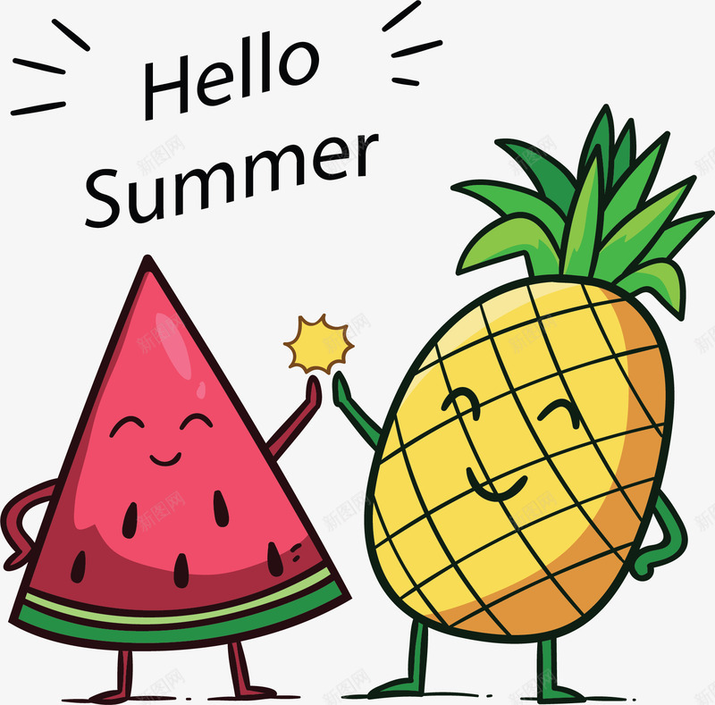 你好夏天西瓜菠萝矢量图ai免抠素材_新图网 https://ixintu.com 你好夏天 卡通菠萝 夏天 夏天水果 矢量png 矢量图 西瓜 西瓜破