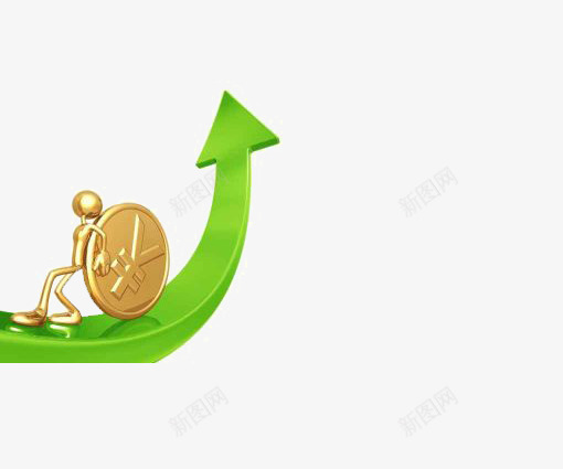 上升业绩线png免抠素材_新图网 https://ixintu.com 商业 商务 箭头装饰 绿色箭头 金币 金色小人 金融