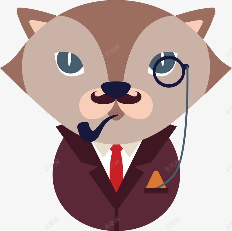 卡通小猫咪png免抠素材_新图网 https://ixintu.com 创意卡通 拟人化卡通 烟斗 西服