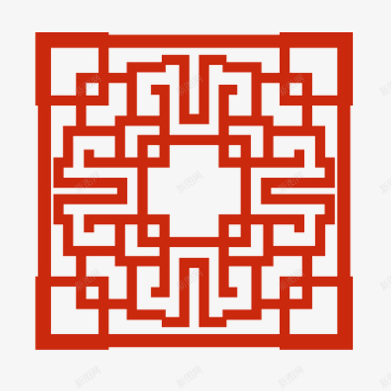 红色复杂格子png免抠素材_新图网 https://ixintu.com 中国风 中国风棱格 古风格子 古风棱格 古风窗户 大红 棱格 红色