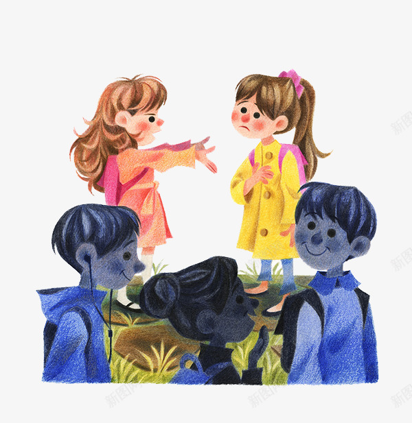 彩铅手绘吵架女孩png免抠素材_新图网 https://ixintu.com 创意插画设计 卡通贺卡封面 手绘插画