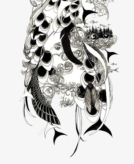 孔雀png免抠素材_新图网 https://ixintu.com 孔雀 手绘 羽毛 黑白