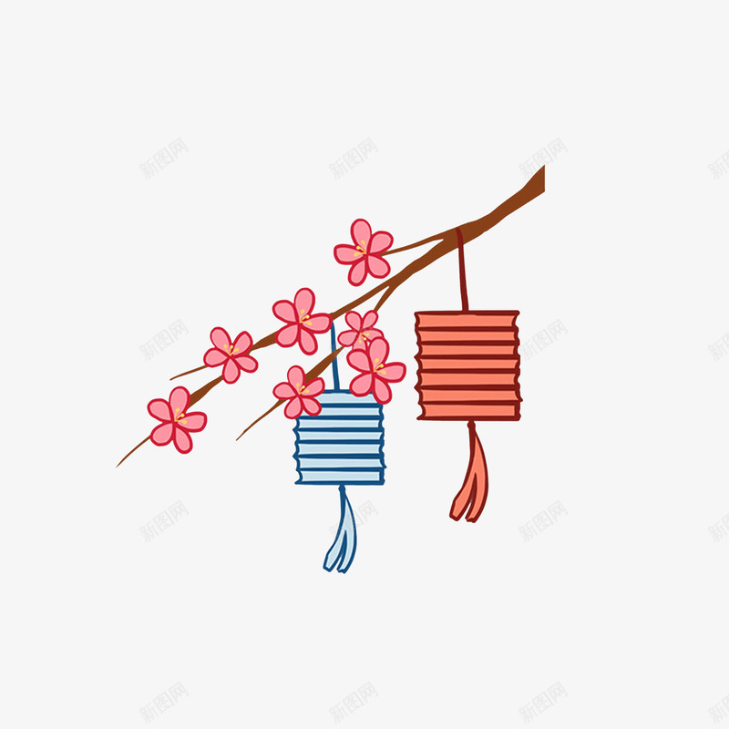 卡通挂在树枝上的灯笼png免抠素材_新图网 https://ixintu.com 中秋灯笼 中秋节 古风插画 挂枝头上的灯笼 桂花