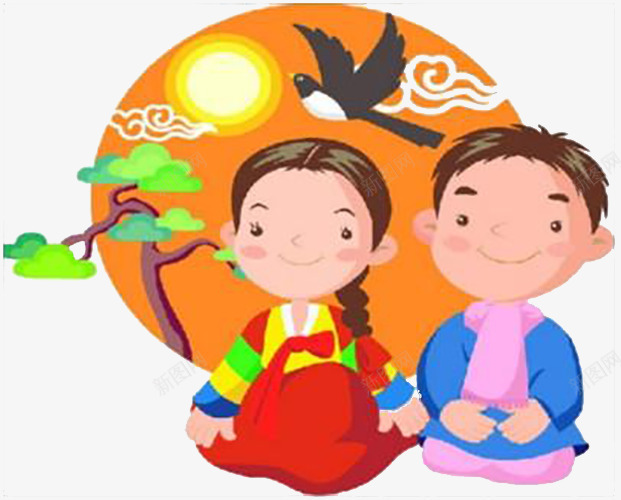 结婚的幸福情侣png免抠素材_新图网 https://ixintu.com 婚礼 害怕的人 幸福的情侣 恩爱的情侣 橘色圆圈 红色的朝鲜服 绿色的树