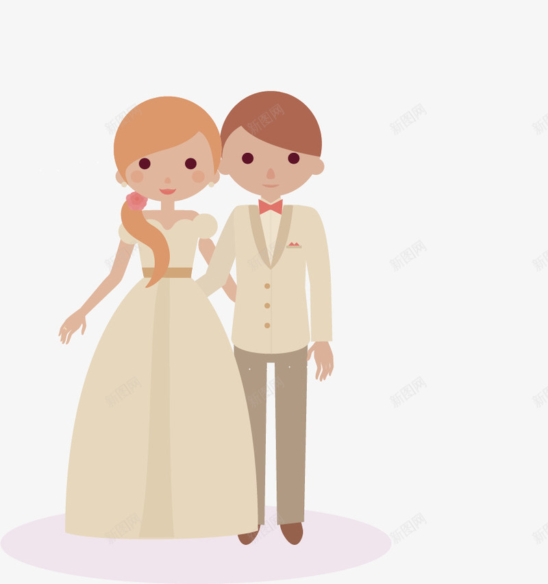 可爱的结婚礼服样式png免抠素材_新图网 https://ixintu.com 卡其色西裤 婚礼 情侣 杏色一字领礼服裙 杏色西装上衣 相爱 结婚 铜色低马尾