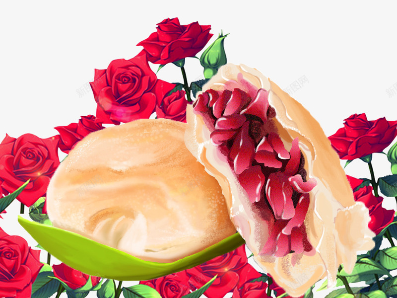 云南鲜花饼美味零食psd免抠素材_新图网 https://ixintu.com 云南鲜花饼 玫瑰饼 糕点 美味糕点 零食 饼干 鲜花饼