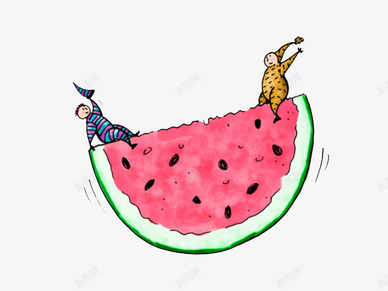 手绘卡通扁平小人物吃西瓜png免抠素材_新图网 https://ixintu.com 卡通 吃瓜 吃西瓜 小人 扁平 手绘