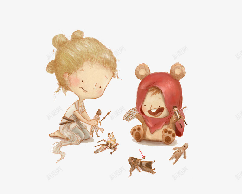手绘妈妈陪孩子玩psd免抠素材_新图网 https://ixintu.com 创意插画设计 卡通贺卡封面 手绘插画