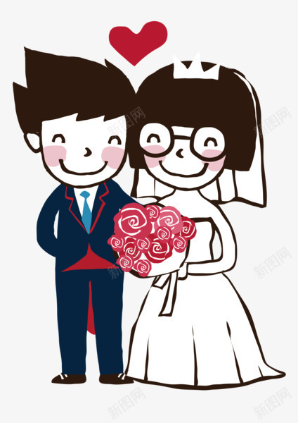 结婚情侣png免抠素材_新图网 https://ixintu.com 卡通 女孩 婚庆 婚礼 捧花 爱心 玫瑰 男孩 结婚