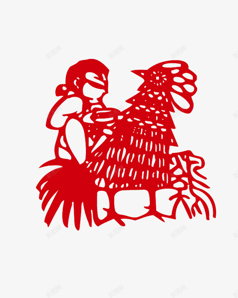 中国风剪纸片png免抠素材_新图网 https://ixintu.com 中国风 人物 公鸡 剪纸 新年 新年素材 生肖 鸡年 鸡年素材