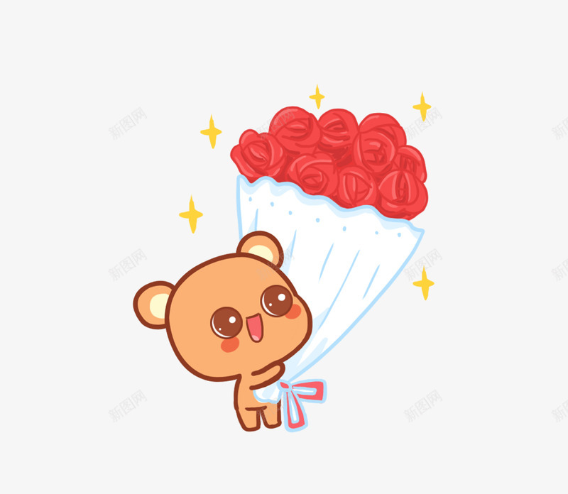 可爱小熊送玫瑰png免抠素材_新图网 https://ixintu.com 可爱卡通示爱 围观卡通 小熊和玫瑰 玫瑰花 表白