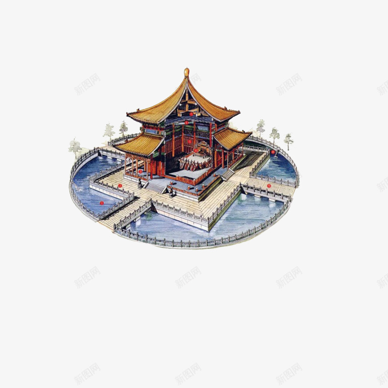 中国建筑水墨画png免抠素材_新图网 https://ixintu.com 中国 古风 城池 建筑 水墨