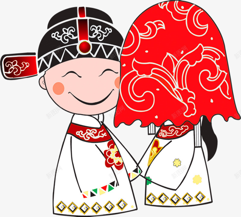 可爱手绘中式婚礼人物png免抠素材_新图网 https://ixintu.com 中式 人物 可爱 婚礼