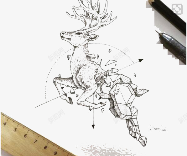 手绘线条麋鹿png免抠素材_新图网 https://ixintu.com 碎片化 简约 黑白