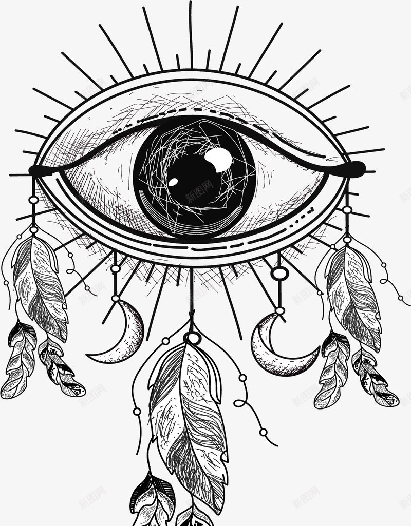 手绘人物眼睛png免抠素材_新图网 https://ixintu.com 民族风挂饰 眼睛 眼神 矢量素材 羽毛挂饰