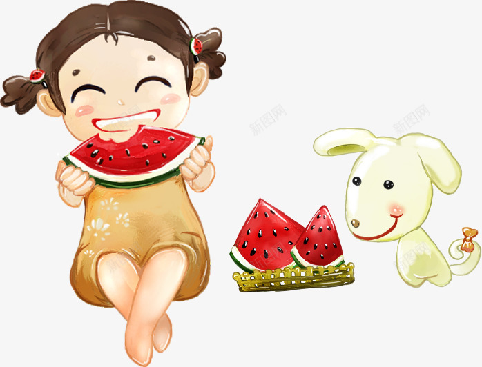 卡通女孩吃西瓜小狗西瓜psd免抠素材_新图网 https://ixintu.com 卡通女孩 卡通女孩吃西瓜 卡通小狗 卡通西瓜 女孩吃西瓜 小狗 西瓜