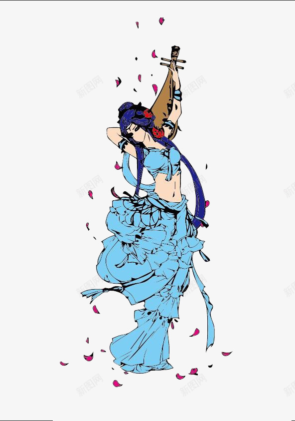 古装美女身穿蓝色舞服手持琵琶Ppng免抠素材_新图网 https://ixintu.com 卡通手绘 古代妇女 古装 古装美女身穿蓝色舞服手持琵琶PNG免费下载 古风 妖娆 性感 琵琶 跳舞