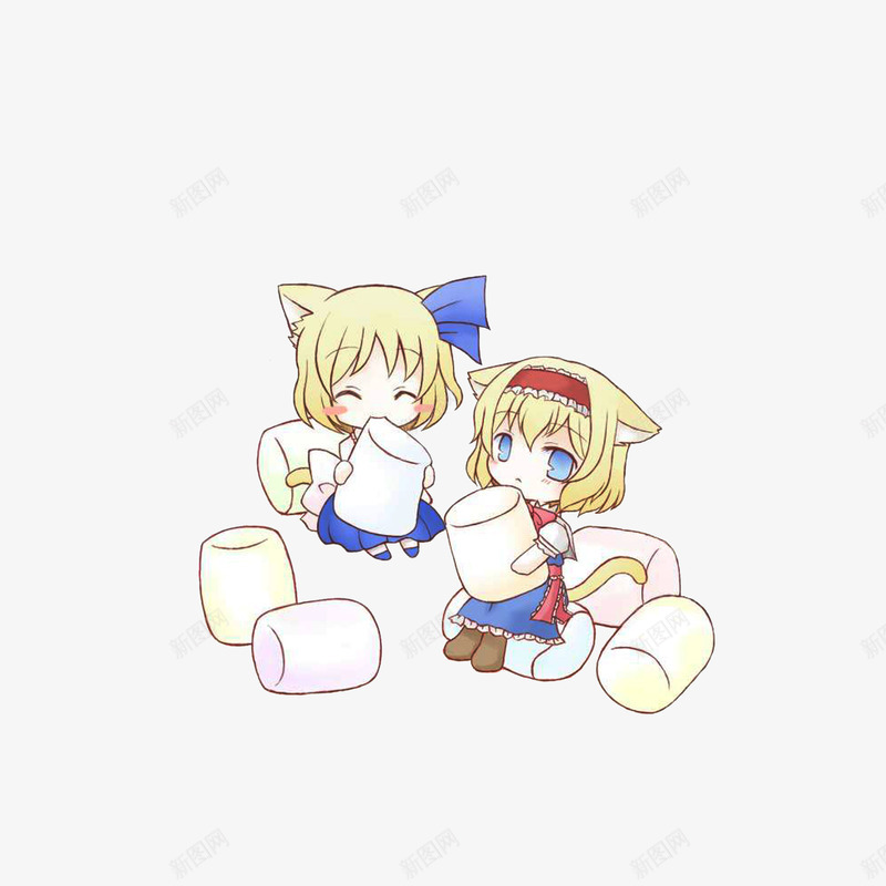 吃棉花糖的女孩psd免抠素材_新图网 https://ixintu.com 卡通手绘 吃东西美女 吃棉花糖的女孩 手绘棉花糖