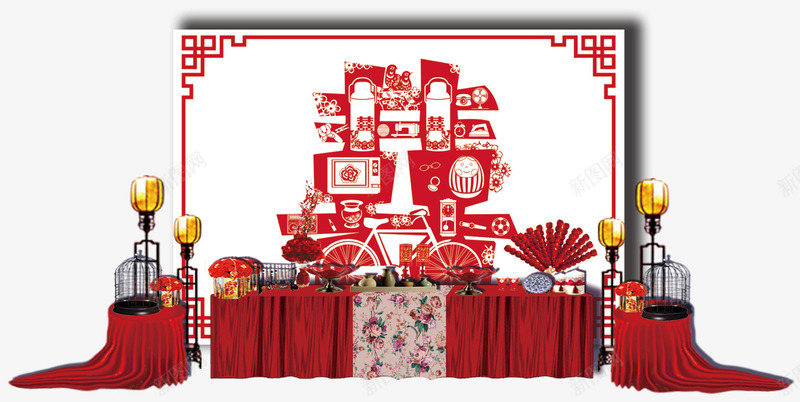 古风婚礼布置装饰png免抠素材_新图网 https://ixintu.com 古风婚礼布置 喜庆 婚庆 婚礼布置 橙子 签到台