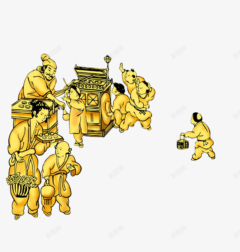 中国古代闹市场景图png免抠素材_新图网 https://ixintu.com 传统 古代集市 古风 闹市 集市