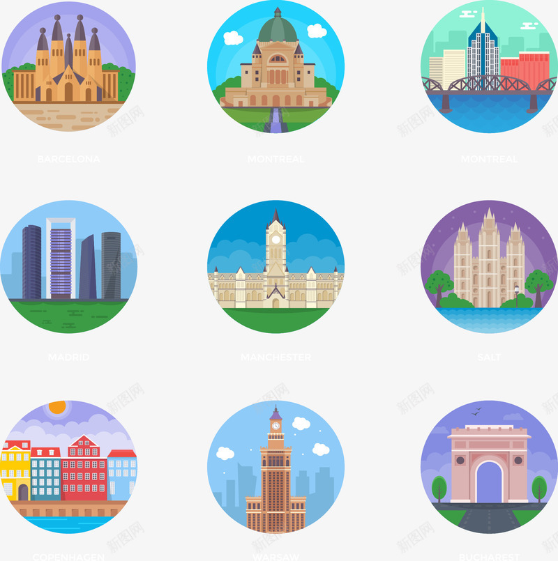 圆形世界名胜建筑图标png_新图网 https://ixintu.com 圆形 地标 建筑 建筑图标 著名景点 风景 风景名胜 高楼