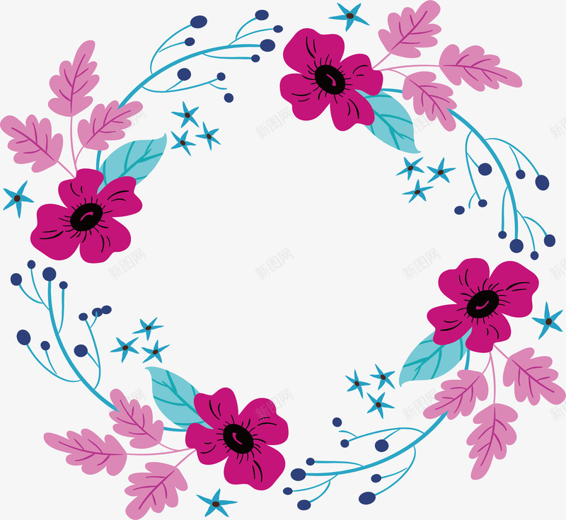 玫红花朵花环矢量图ai免抠素材_新图网 https://ixintu.com 婚礼请帖 浪漫花环 玫红色 玫红花纹 矢量png 花环 矢量图