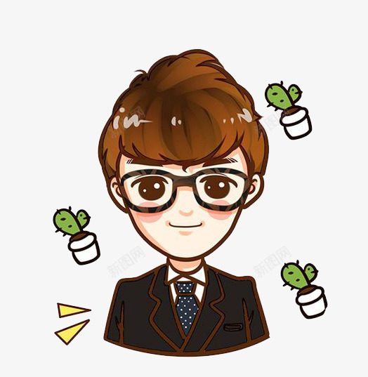 卡通男生西服文艺png免抠素材_新图网 https://ixintu.com 仙人掌 卡通 彩色 手绘 文艺 水彩 男生 装饰 西服