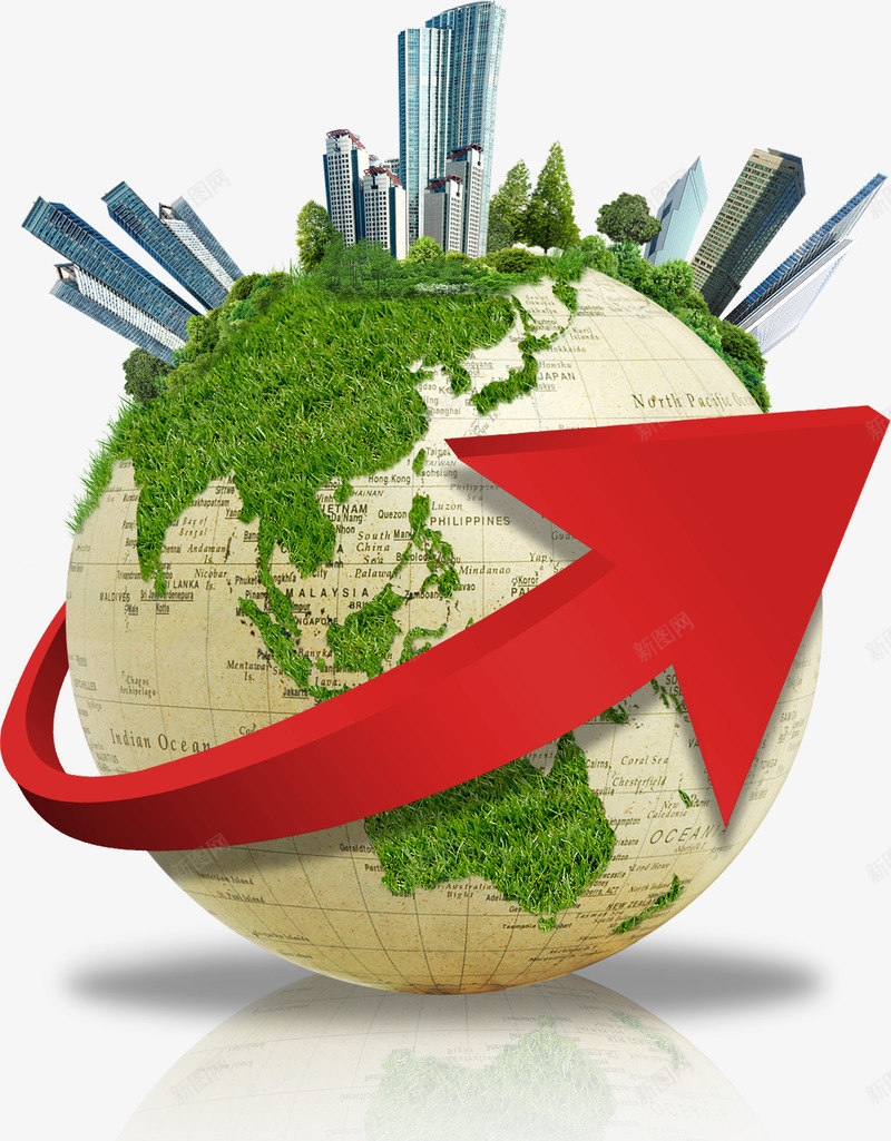 地球城市箭头环保png免抠素材_新图网 https://ixintu.com 免费下载 免费图片 地球 城市 环保 箭头 绿色