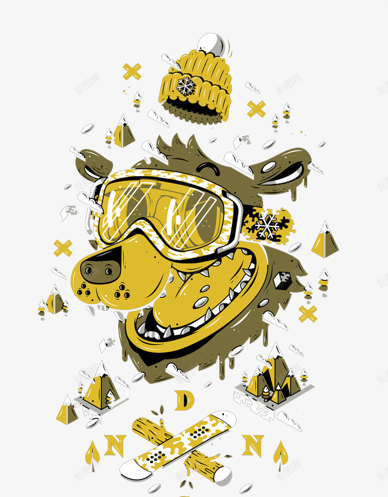 戴眼镜的狗和碎片png免抠素材_新图网 https://ixintu.com 创意卡通动物图案 戴眼镜的狗 碎片