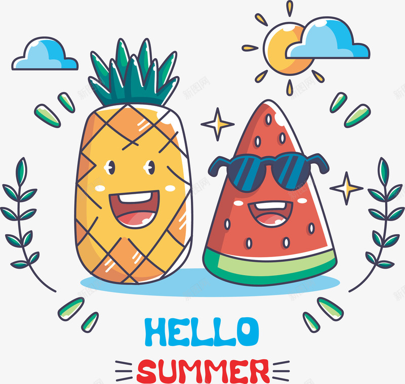 卡通手绘夏季水果标签矢量图ai免抠素材_新图网 https://ixintu.com 卡通西瓜 夏季水果标签 彩西瓜 菠萝 西瓜 西瓜手绘 西瓜矢量图 矢量图
