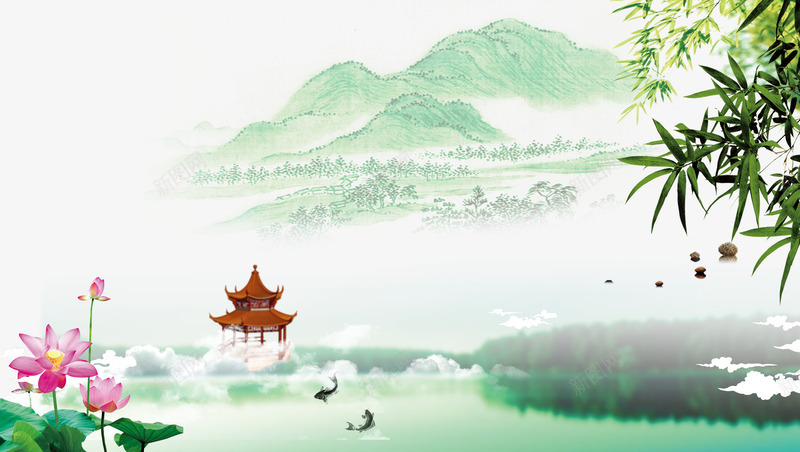 中国复古古典水墨画png免抠素材_新图网 https://ixintu.com 亭子 仙境 古风 水墨亭 水墨画