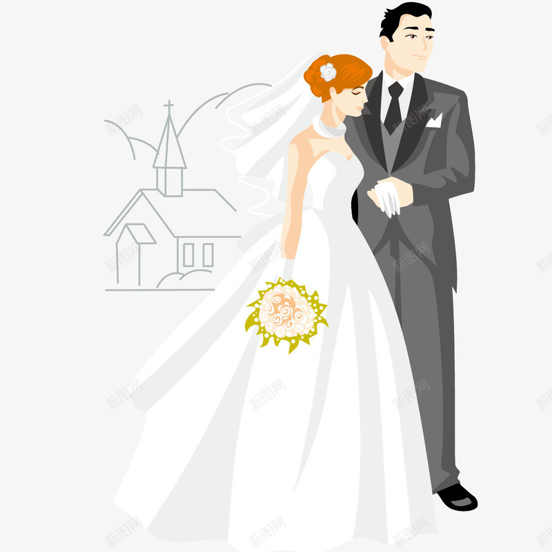 结婚的新人png免抠素材_新图网 https://ixintu.com 婚礼 捧花 教堂 新娘 新郎 浪漫