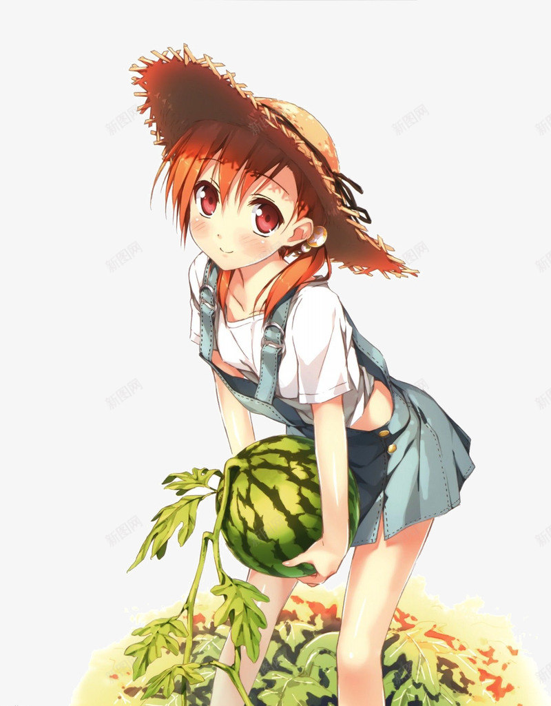 卡通女孩抱着西瓜png免抠素材_新图网 https://ixintu.com 卡通 女孩 抱着 西瓜