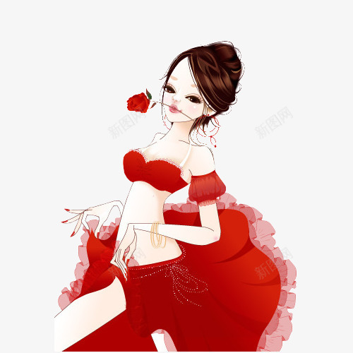 手绘美女png免抠素材_新图网 https://ixintu.com 内衣 玫瑰花 红色