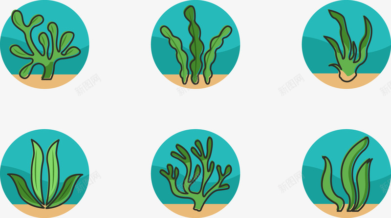 海底海草圆形插画集矢量图ai免抠素材_新图网 https://ixintu.com 圆形 插画集 海带 海底 海草 海葵图片 海藻 矢量图 绿色食品