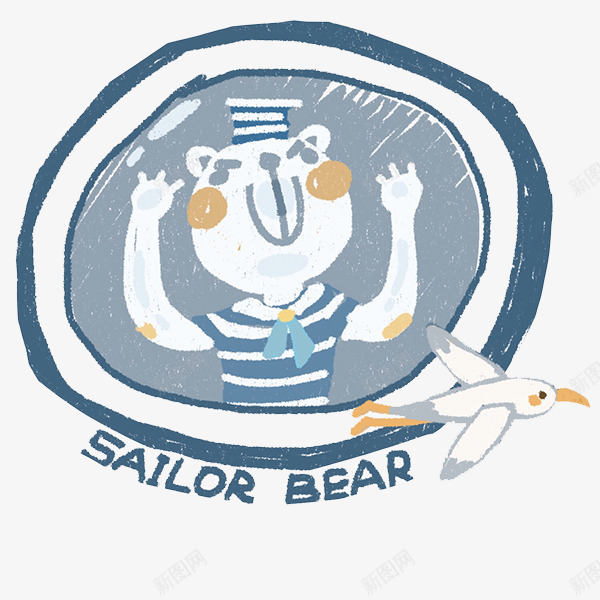 手绘海军熊徽章图png免抠素材_新图网 https://ixintu.com 创意插画设计 卡通贺卡封面 手绘插画