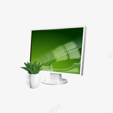 绿色质感电脑盆栽图标图标
